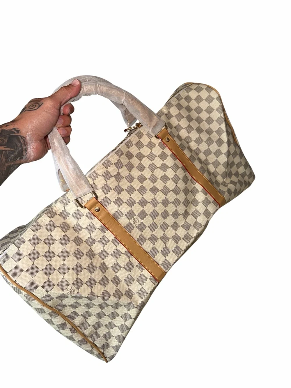 Damier Azur Checkerboard Tote - White & Brown